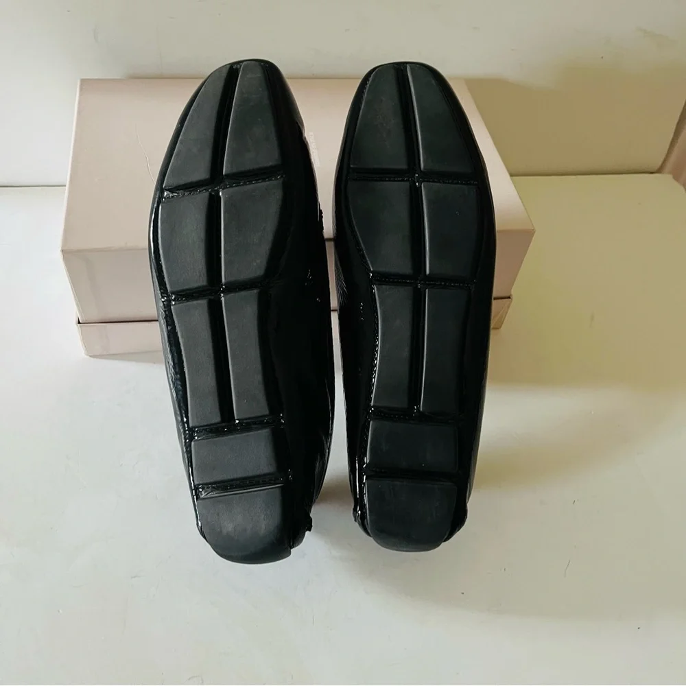Prada black patent leather driving shoes loafers 38